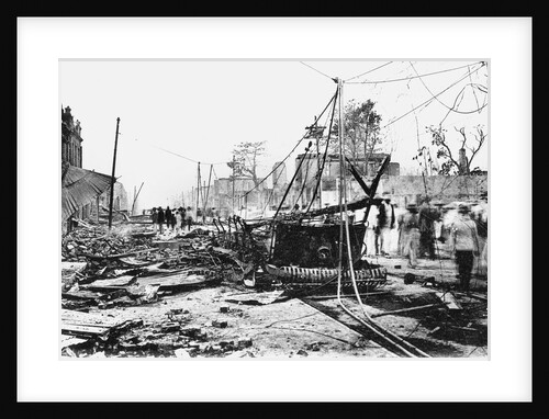 Earthquake damage and a burnt car, King Street, Kingston, Jamaica by Anonymous