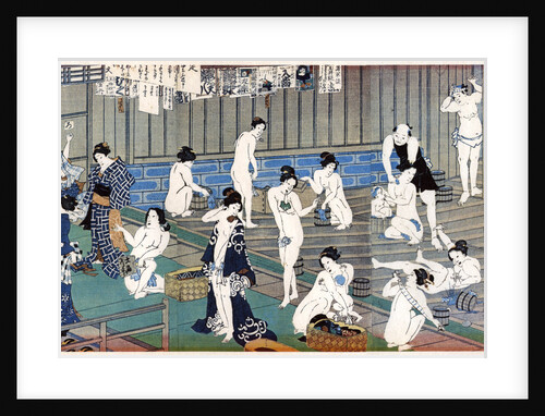 Bath house scene, a print by Toyohara Kunichika by Toyohara Kunichika