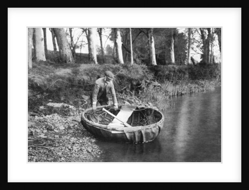 Launching a coracle on the River Boyne, County Meath, Ireland by WA Green