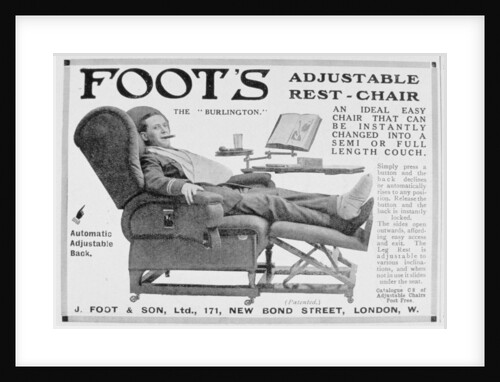Advert for Foot's 'Burlington' adjustable rest-chair by Anonymous