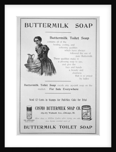 Advert for Cosmo Buttermilk toilet soap by Anonymous