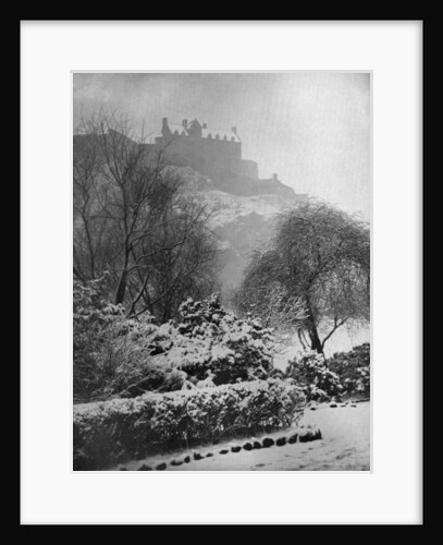Edinburgh Castle in the snow, from Princes Street Gardens, Scotland by W Reid