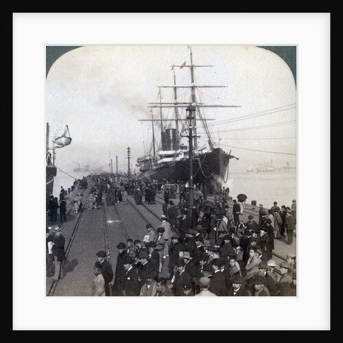 Greetings for newcomers on the pier alongside the Pacific Mail SS 'China, at Yokohama, Japan by Underwood & Underwood