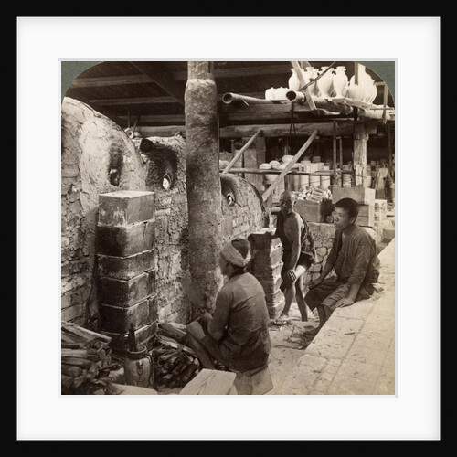 Workmen watching kilns full of Awata porcelain, Kinkosan works, Kyoto, Japan by Underwood & Underwood