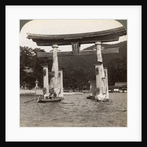 Sacred torii gate rising from the sea, Itsukushima Shrine, Miyajima Island, Japan by Underwood & Underwood