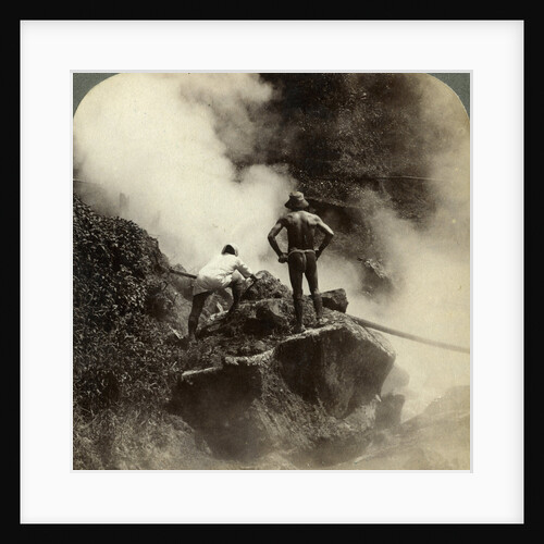 Watching an eruption of steam and boiling mud halfway up the volcano of Aso-san, Japan by Underwood & Underwood