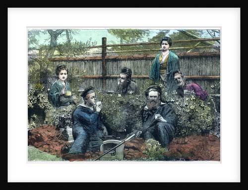 Sailors of HMS Challenger having tea at a tea house near Yokohama, Japan by Anonymous