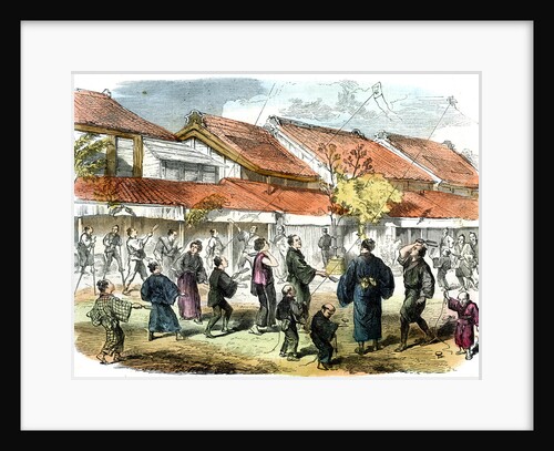 Japanese game of battledore and shuttlecock in the streets of Yokohama by Anonymous