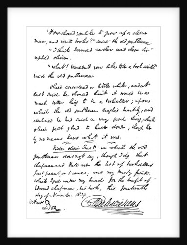 Facsimile of the inscription in a copy of The Pickwick Papers by Anonymous