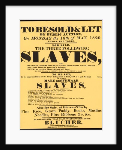 A bill advertising a West Indian slave auction in 1829 by Anonymous
