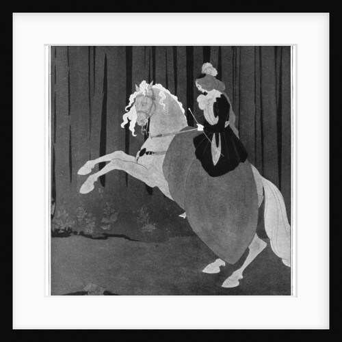 A woman sitting on a rearing horse by Aubrey Beardsley