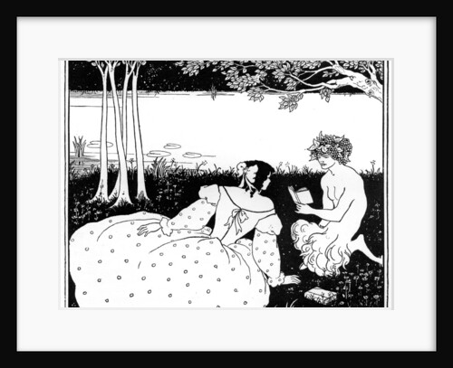 Pan reading to a woman by a brook by Aubrey Beardsley