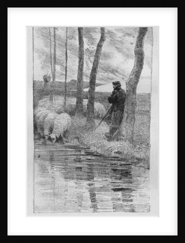 A shepherd with his flock by a river by Robert Hermann Sterl