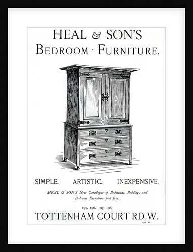 An advertisement for Heal and Son's bedroom furniture by Anonymous