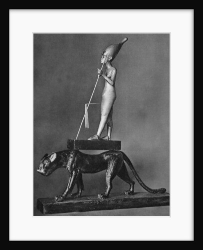 King Tutankhamen (c1341 BC-c1323 BC) on a black leopard by Anonymous