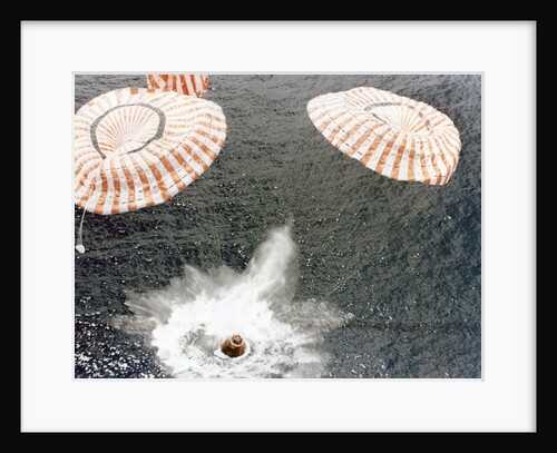 The Apollo 15 capsule lands safely despite a parachute failure, Mid-Pacific Ocean by NASA