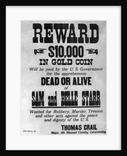 Wanted poster for the outlaws Sam and Belle Starr by Anonymous