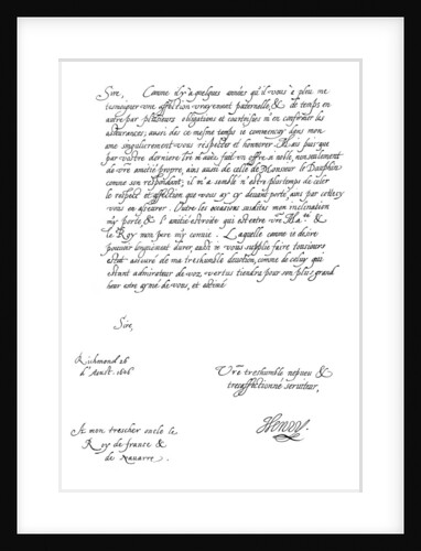 Letter by Henry Frederick, Prince of Wales, to King Henry IV of France by Frederick George Netherclift