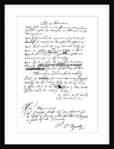 Dedication written by William Hogarth by Frederick George Netherclift