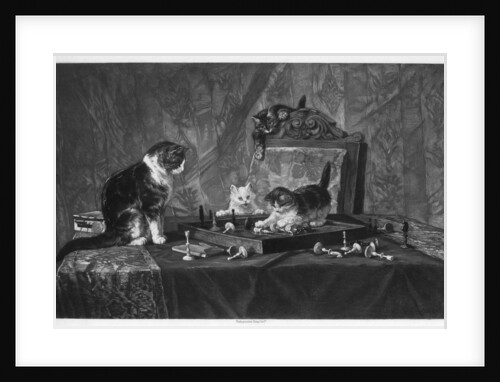 Cats playing with a chessboard by Goupil and Co
