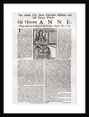 Broadside published on the death of Queen Anne by Anonymous