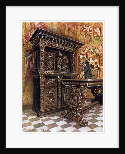 Carved oak armoire by Edwin Foley