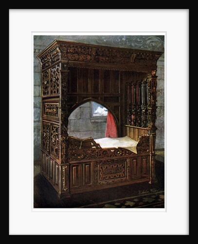 Carved oak bedstead of Jeanne d'Albret by Edwin Foley