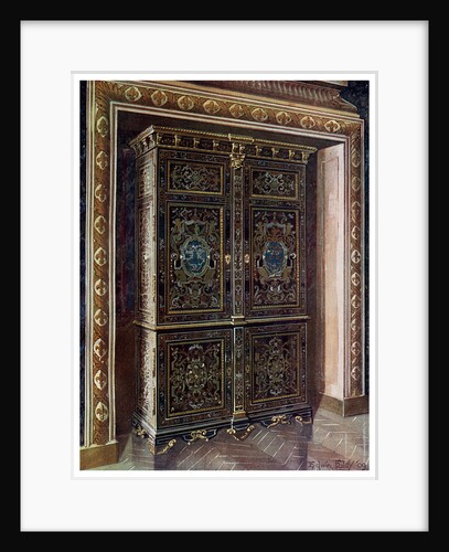 Armoire in ebony with inlays of engraved brass and white metal by Edwin Foley