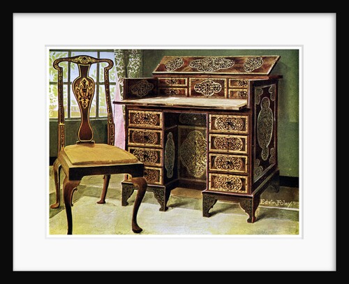 Walnut inlaid writing table by Edwin Foley