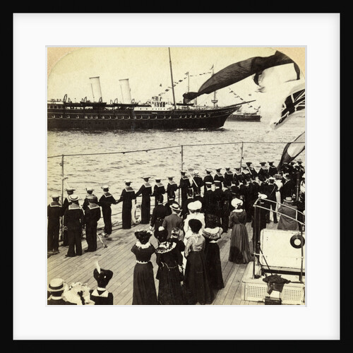 Royal Yacht passing the battleship HMS Nile, Coronation Review, Spithead, Hampshire by Underwood & Underwood