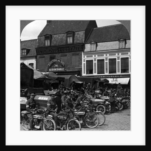 Lorries and motorcycles of the Indian Army Corps, Merville, France, World War I by Realistic Travels Publishers