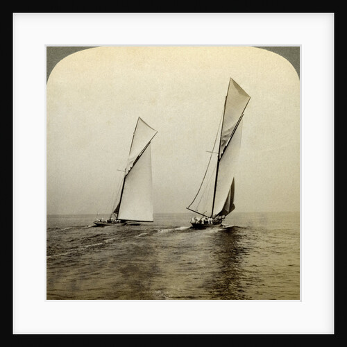 'Shamrock I' and 'Shamrock III' in a trial race off Sandy Hook, USA by Underwood & Underwood