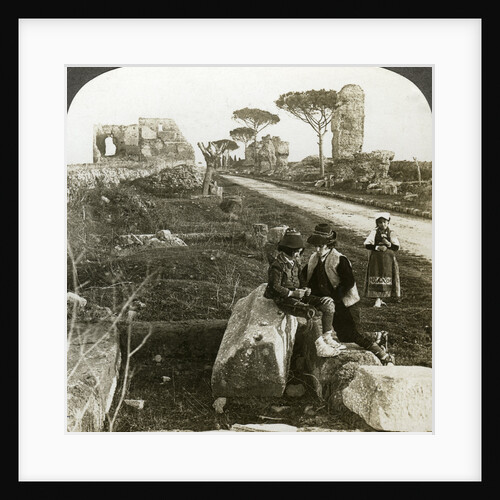 Tombs and children in traditional dress, Appian Way, Rome, Italy by Underwood & Underwood