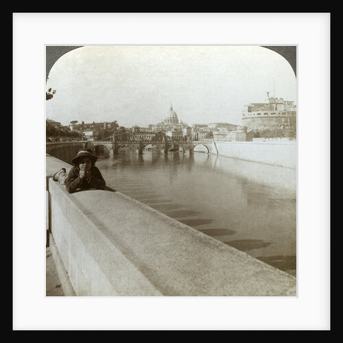 The River Tiber, Castel Sant' Angelo and St Peter's Basilica, Rome, Italy by Underwood & Underwood