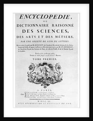 Title page of Denis Diderot's Encyclopedie by Anonymous