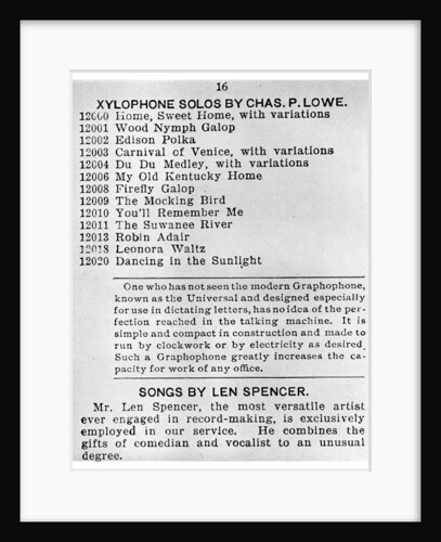 Page from the First Columbian Gramophone Catalogue by Anonymous
