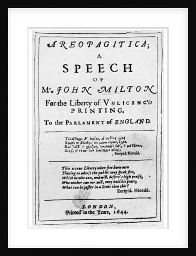 Freedom of the press: title page from the Areopagitica by John Milton by Anonymous