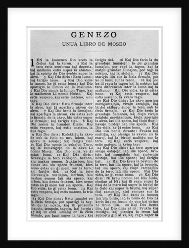Universal language: the first page of the Bible in Esperanto by Anonymous