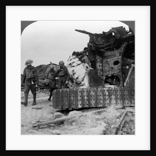 Casualties from the front pass destroyed tanks, Villers-Bretonneux, France, World War I by Realistic Travels Publishers