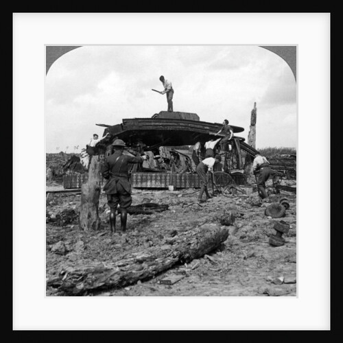 Engineers clearing a destroyed tank from a road, World War I by Realistic Travels Publishers