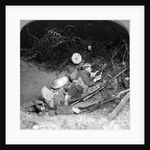 Soldiers cutting through barbed wire defences, Oppy, France, World War I by Realistic Travels Publishers