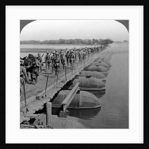 Machine gun section and infantry crossing a pontoon bridge, World War I by Realistic Travels Publishers