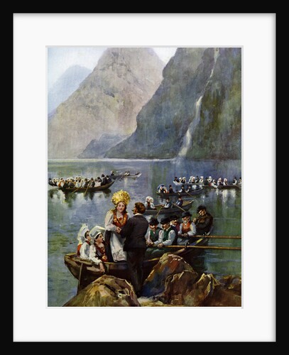 A wedding procession on boats, Norway by Anonymous