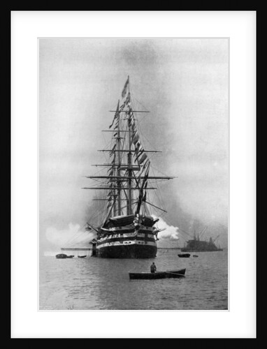 HMS Duke of Wellington firing a Royal Salute as flagship at Portsmouth, Hampshire by Symonds & Co