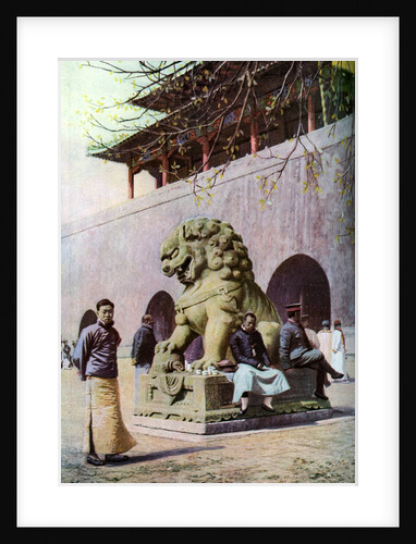 Bronze lion, entrance to the Imperial Palace, Peking, China by Underwood