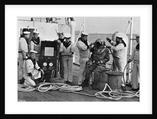 Diver and his apparatus on board HMS Blake by Gregory & Co