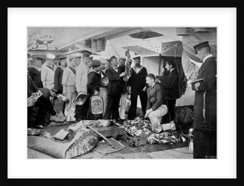 Serving out a day's fresh meat ration on board HMS Talbot by WM Crockett