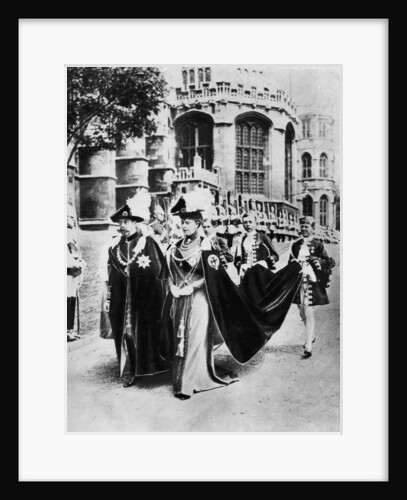 King George V and Queen Mary in the robes of the Knights of the Garter, Windsor by Central Press