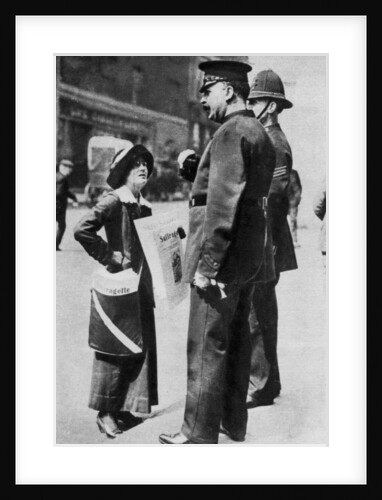 A suffragette confronting two policemen by Sport & General