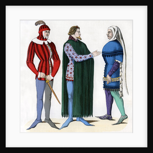 Valet and lords in 14th century costume by Anonymous